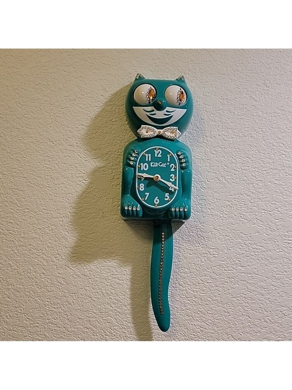 Jeweled Green Beauty Kit-Cat Klock clock SUPER RARE - Picture 3 of 5